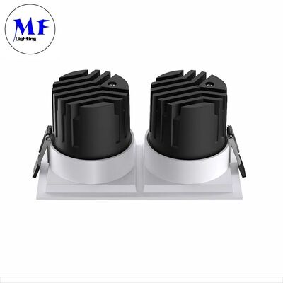 Square LED Downlight 7W10W12W15W , TRIAC/0-10V/DALI-2 Dimmable, 100lm/W CRI90, AC100-277V, Anti-Glare Recessed Spot Down Light with Dual Head