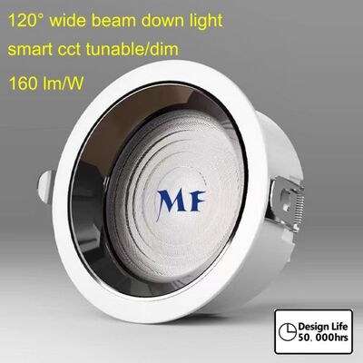 एलईडी डाउन लाइट राउंड एसएमडी 120 डिग्री वाइड बीम 140lm/W 160lm/W IP44 Ik07 50W 60W 70W 80W 100W दली तुया ज़िगबी ब्लैक व्हाइट हाउसिंग कवर